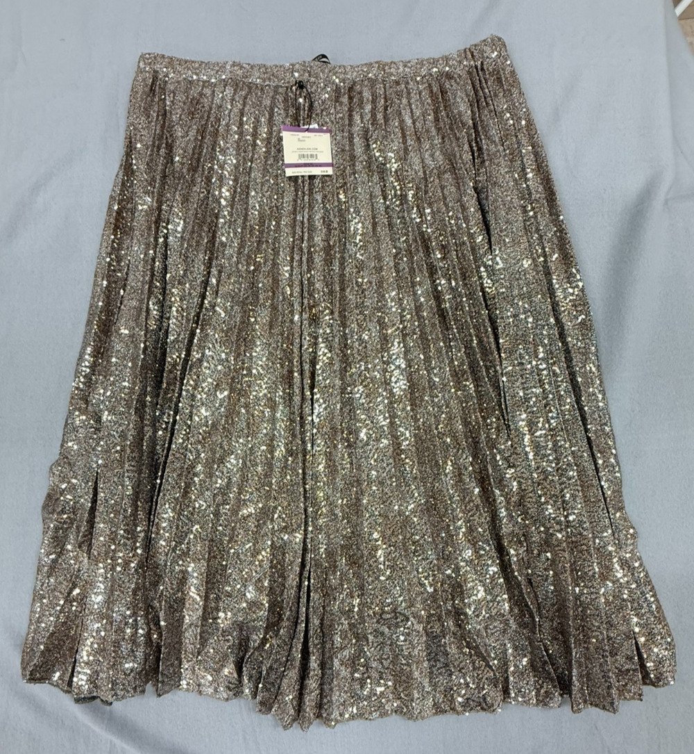 Anne Klein Mexi Skirt Womens 2XL Pewter Multi Sequin Pleated Holiday Party NWT